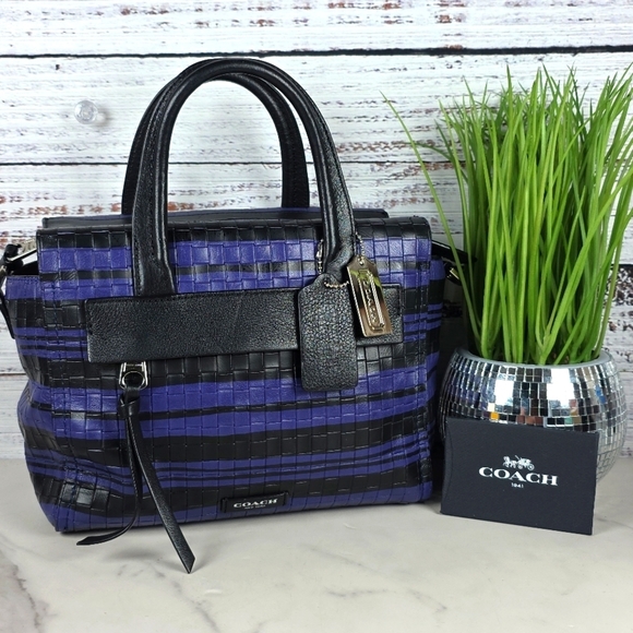 COACH BLEECKER WOVEN MINI CROSSBODY SHOULDER BAG RILEY CARRYALL PURPLE BLACK GUC - Picture 4 of 15